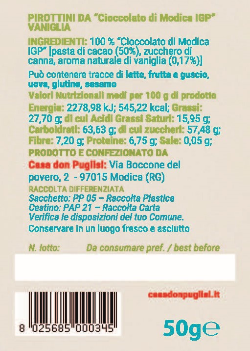 PIROTTINI DA CIOCCOLATO DI MODICA IGP ALLA VANIGLIA - immagine 2
