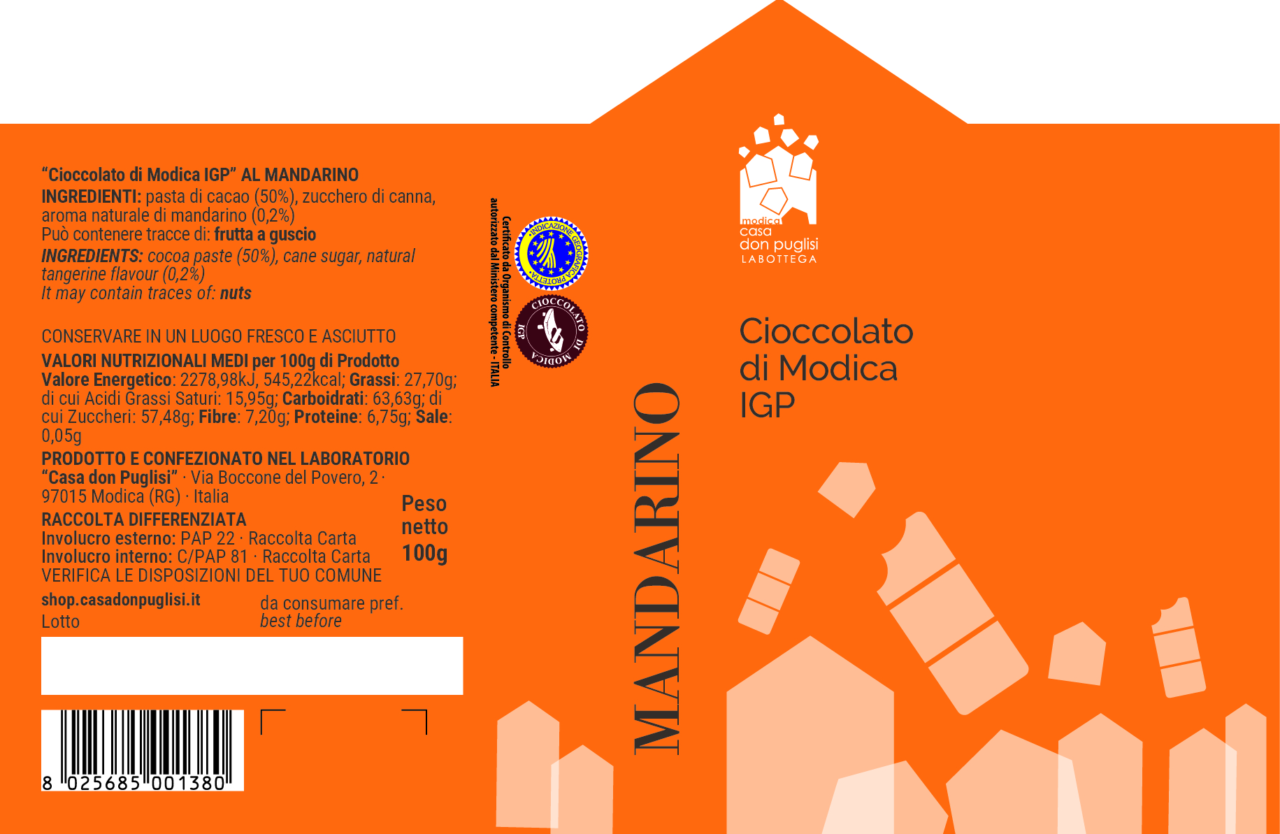 CIOCCOLATO DI MODICA IGP AL MANDARINO - immagine 2